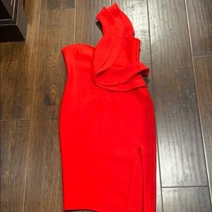 Red one shoulder dress